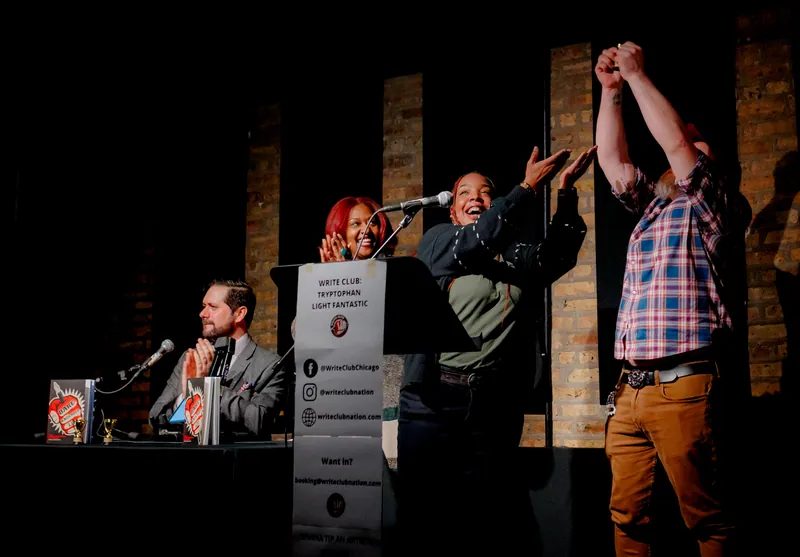 The stage at the end of a bout, arms raised